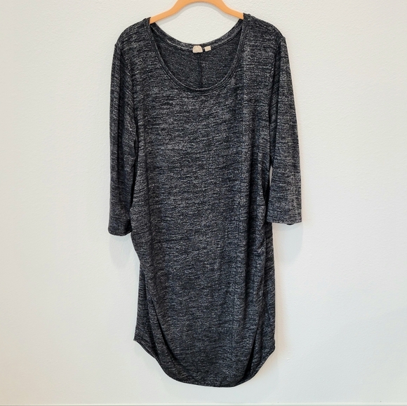 GAP Dresses & Skirts - Gap Maternity Heather Charcoal Ruched Midi Dress Long Sleeve Women’s XL